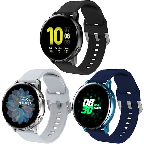Silikonihihna, joka on yhteensopiva Samsung Galaxy Watch 3 41 mm:n hihnan / Active 40 mm:n hihnan / Active 2 -hihnan / Galaxy Watch 42 mm:n hihnan kanssa, naisten ja miesten pehmeä silikoni