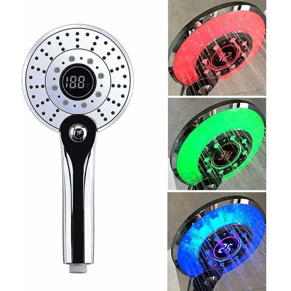 3-farget LED-dusjhode – Digital temperaturvisning – Vannbesparende – 3 spraymoduser