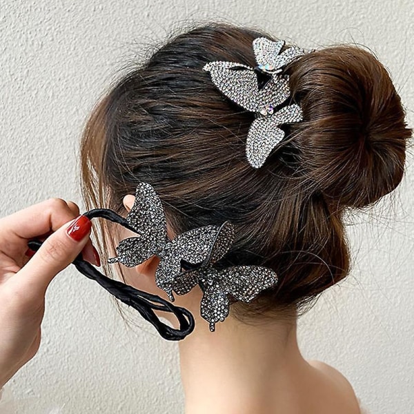 Handgjorda hårtillbehör Fjärilsform Kristalldekoration Hårband för kvinnor Fest Black