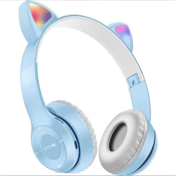 Cat Ears LED-blinkande ljus trådlösa hörlurar, musikspelkortsheadset (ljusblå),