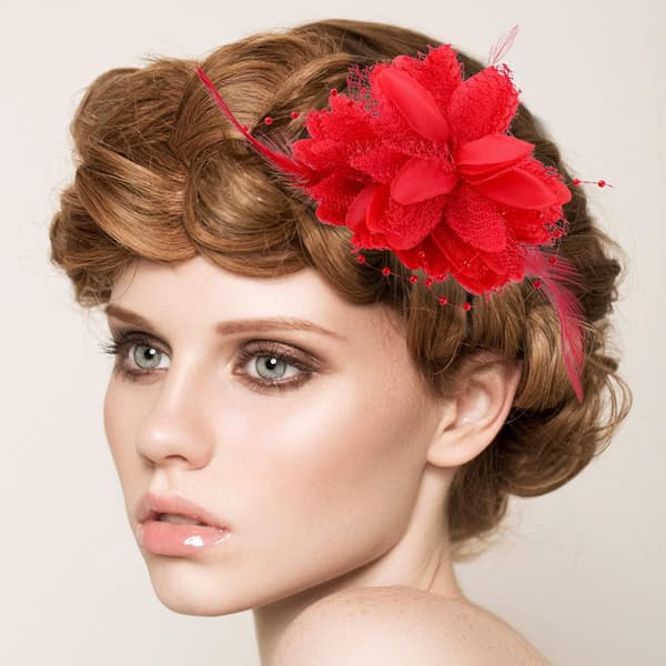 Fjer-Fascinator Hårbånd til Brude, Brudepige og Piger, Blomster