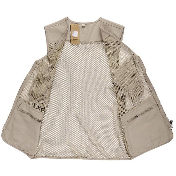 Sommer utendørs mesh vest fotografering fiske pustende bomullsvest herre casual multi-lomme hesteklips Beige XXXL