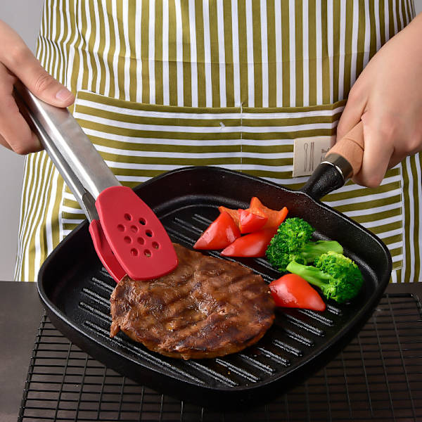 304 rostfritt stål mat tång, spänne silikon mat tång, tårta bröd tång, grill biff tång (svart fäste typ),