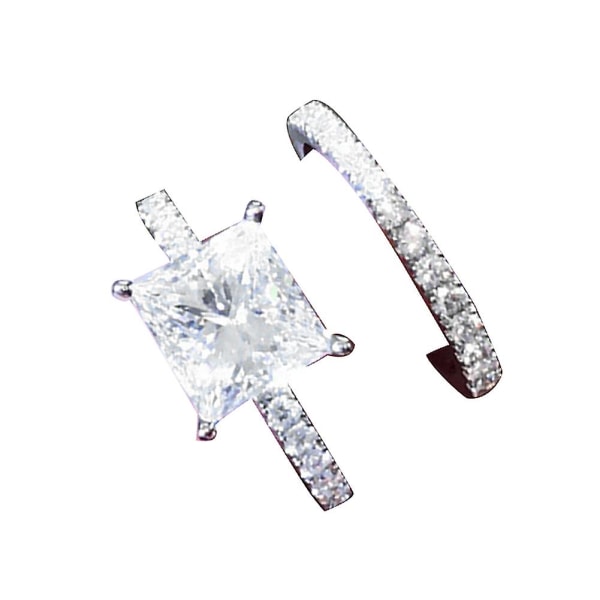 2-pack Kvadratiska Rhinestone Stackningsringar Bröllop Förlovning Kvinnor Finger Smycken US 10