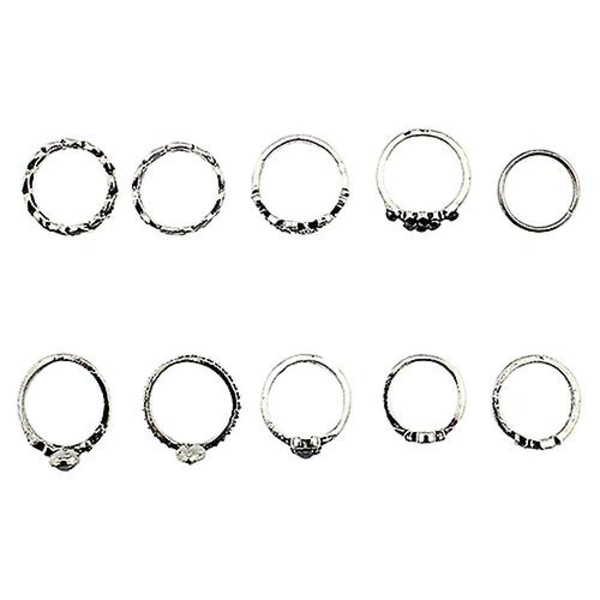 10 kpl/setti Naisten Punk Vintage Strassilla Koristeltu Ontto Midi-Sormussetti Silver
