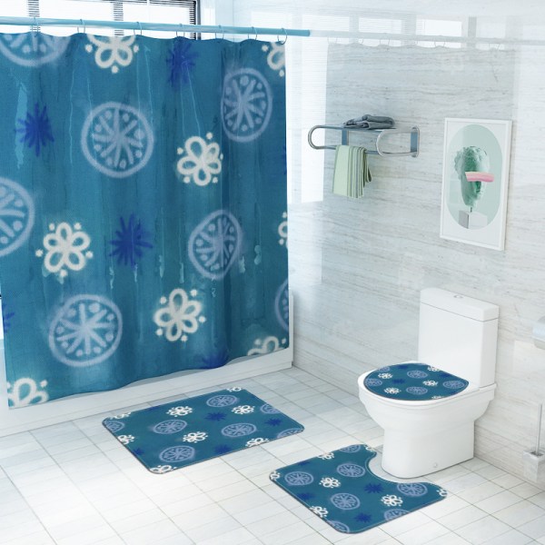 Floor mat shower curtain four-piece toilet set bathroom non-slip mat set, X07,