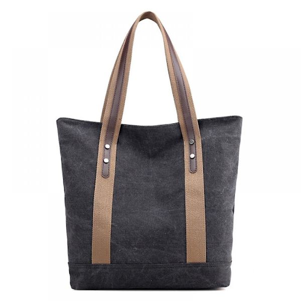 Dametasker i Canvas Skuldertaske Retro Casual Håndtasker Arbejdstaske Tote Punge A916-354 black