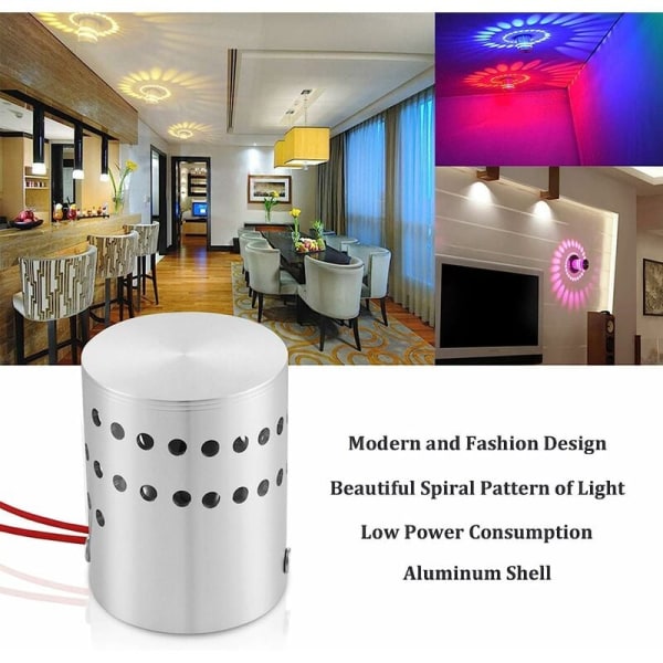 2st 3W inomhusvägglampa Aluminium LED RGB Spirallampa Färgglad dimbar ljus med fjärrkontroll LED Downlight Modern