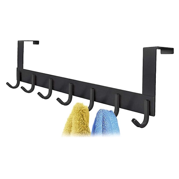 Over The Door Hængekrog, Punch Free Frakkekroge Heavy-duty Organizer Til Frakke, Hat, Håndklæde, Taske, Badekåbe, Paraply - 7 Kroge, Aluminium, Genbruges Black