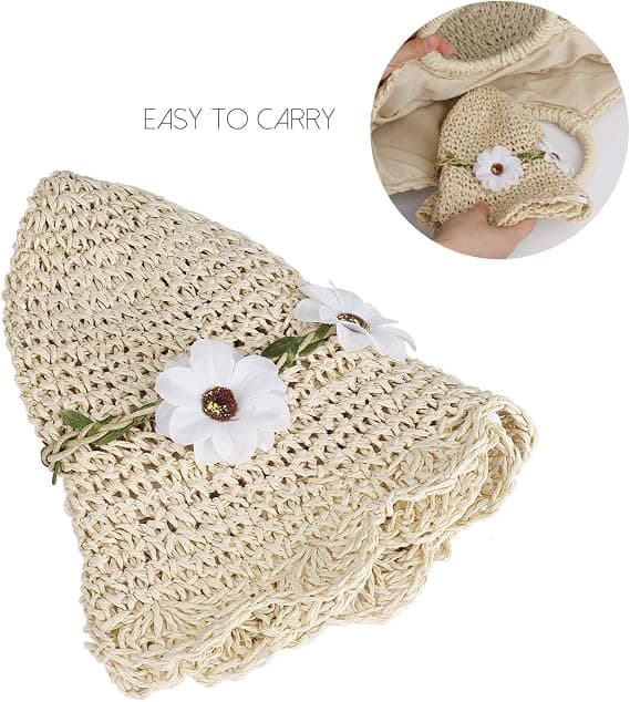 50-52cm Stråhatter Jenter Sammenleggbar Solhatt med Blomster