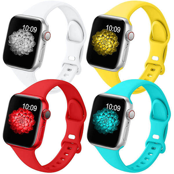 Ohuet perhoslukon silikonihihnat Apple Watchille * 4 (valkoinen + keltainen + punainen + sininen 38-40)