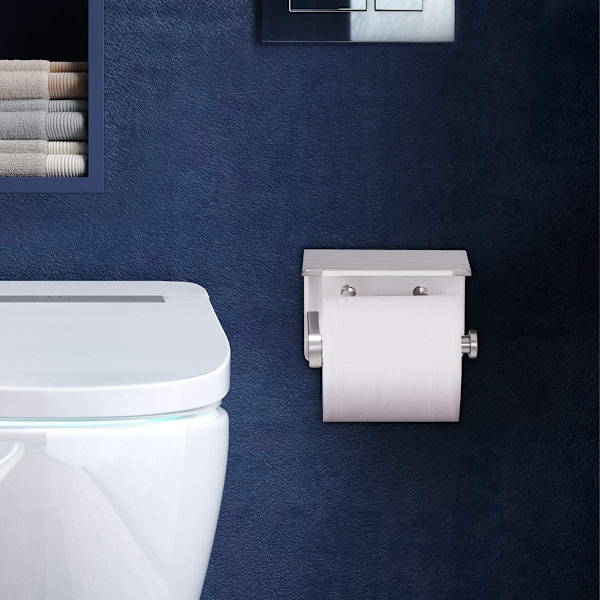 Itseliimautuva wc-paperiteline, jossa on matkapuhelinteline, seinäkiinnitys, wc-paperiteline, SUS304 ruostumaton teräs, hopea