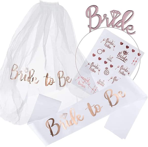 4-delt tilbehør, brudeslør, Bride to Be-ramme, tilbehør