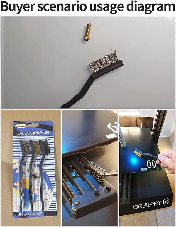3-pack Trådborstar (nylon, mässing, rostfritt stål)