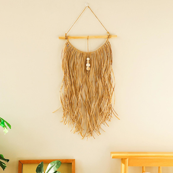 Käsityönä kudotut Raffia-koristeet, boheemi tyyli, seinäkoriste, olohuoneen sisustus, khaki
