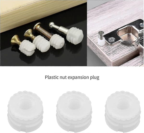 100 stk. hengsel ekspansjonsplugger M4x8mm Plast ekspansjonsplugger 4mm Hvite hengselplugginnlegg Tilbehør