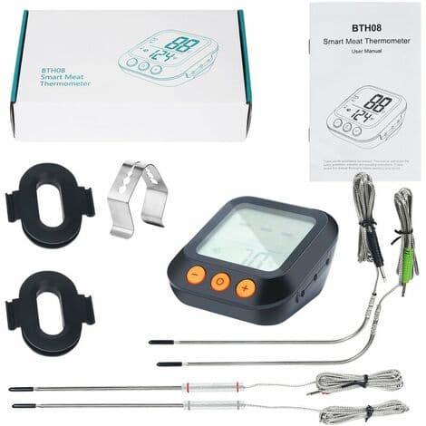 Termometer, 4 digitale stegeprober, ovn og grill, timer og alarm, APP - sort