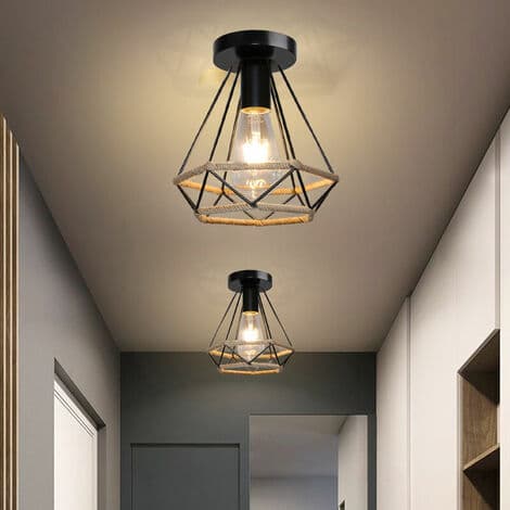 Retro industriel loftslampe hamptov E27 metal til soveværelse, korridor, stue, loft sort - sort