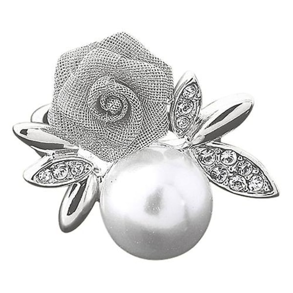 Kvinde Mode Rose Faux Perle Klar Krystal 9k Guldbelagt Ring Fest Smykker Silver US 7