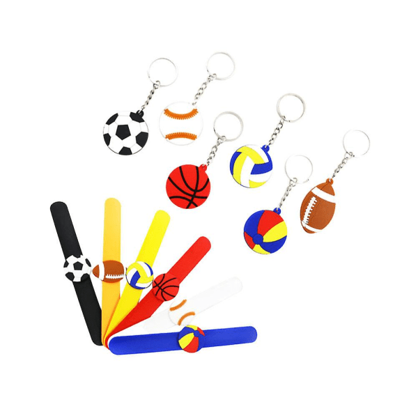12 st Sports Silikon Armband Personlighet Ball Armband Hand Ringar Nyckelringar Nyckelhållare Nyckelringar