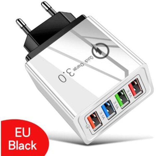 USB-vegglader europeisk spesifikasjon med 4 porter 3A adaptiv ladeteknologi