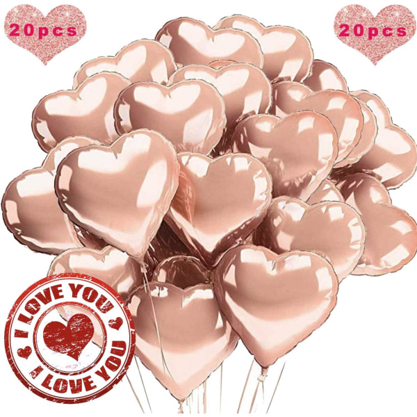 18 tums roséguld hjärtfolieballong, 20 st hjärta heliumballonger, bröllopsfolieballong, folieluftballong, hjärtballonger, heliumballong