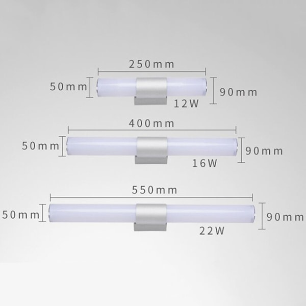 LED-speilhodelykt Baderomsskap Sminke Speil Lys Anti-tåke Vannlys (40cm 16W Hvit Lys),