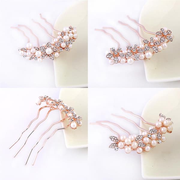 Alloy Fire Tenner Hårkam Rhinestone Perle Tilbehør Brud Kjole Hodeplagg D