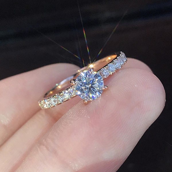 Exquisit glänsande ring med strass, klassisk bröllopsring för brud US 7