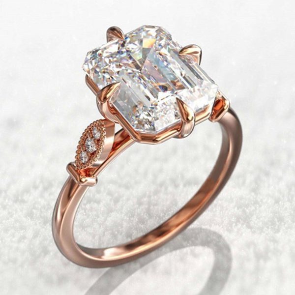 Klassisk Damring Roséguld Inlagt Falsk Kristall Finger Ring Smycken Tillbehör US 9