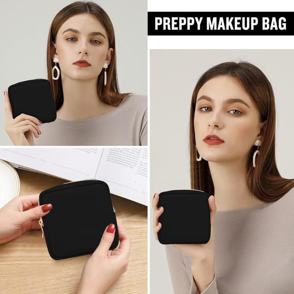 Nylon Mini Makeup Taske Lille Sort Kosmetik Lynlåspose til Kvinder Piger