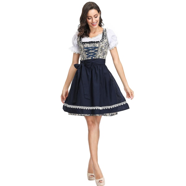 Vuxna kvinnor Oktoberfest Blomstermönster Dirndl Klänning Bavaria Beer Party Girl Wench Costume Fancy Party Dress M