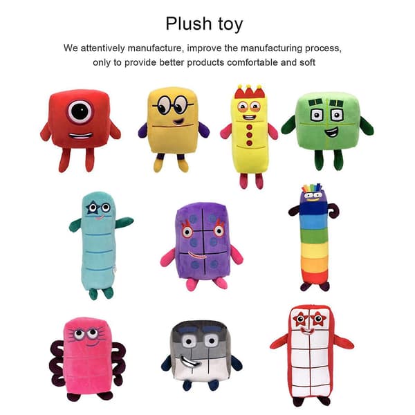 Plush Leksaker med Block, Nummer 1-10, Anime-Nummer-Plush Leksaker White