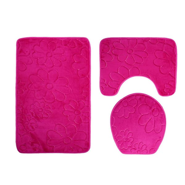 Flonel gulvmåtte, toiletsæde, toiletmåtte, badeværelsesmåtte, tre dele, A05,
