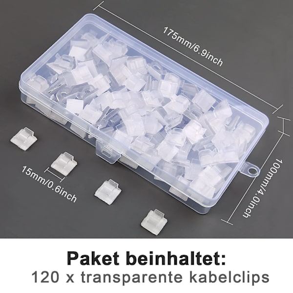 120 stk Kabelklips, Selvklebende Kabelbinder, Selvklebende Kabelklips Oppbevaring, Elektrisk Kabelhopper, For Kabelstyring, Transparent