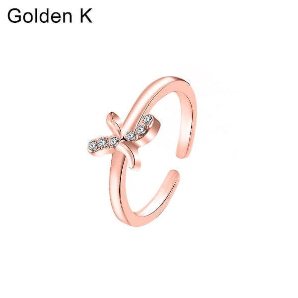 Muodin naiset yksinkertainen A-Z englanninkielinen aakkosten kirjain strassinen avoin sormus koru Rose Gold D
