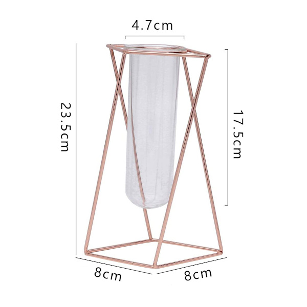 Glasvas med metallstativ, modern geometrisk glasblomma för skrivbord, lämplig för inomhus hydroponiska växter (Guld, storlek L)