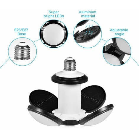 4 Pak Garage Lys, 60W LED Garage Lys E27 E26 Deformerbar 4 Panel Justerbar Super Lys LED Loftslampe til Gara