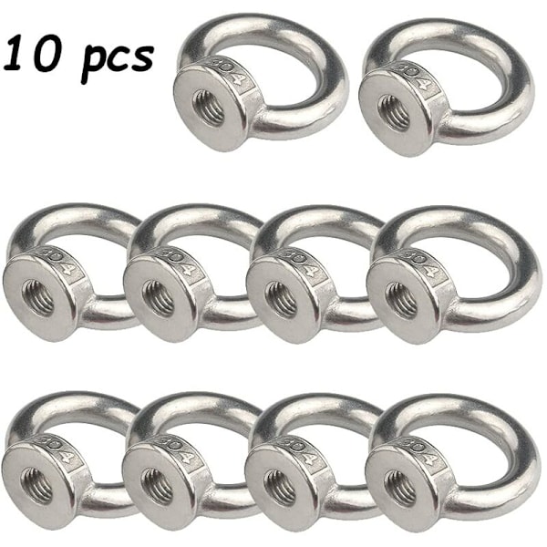 M8 Løfteøye Mutter 10 Stykker 304 Rustfritt Stål Øye Mutter Sølv Hunn Ring Mutter Festemiddel Gjenget Mutter Løfte Ring Øye B