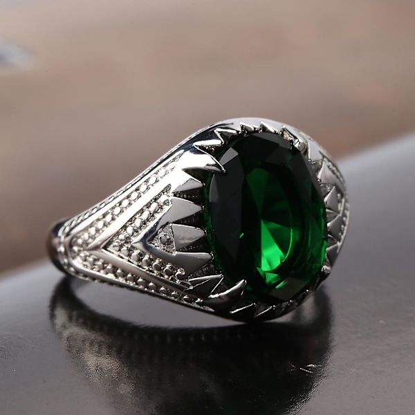 Mode Cool oval Smaragdgrön Strasslegering Fingerring Smycken för män US 9