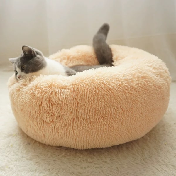 Dog kennel cat kennel, round plush kennel, dog bed winter warm mat, dog mat, pet supplies, pet bed (apricot diameter 60CM),