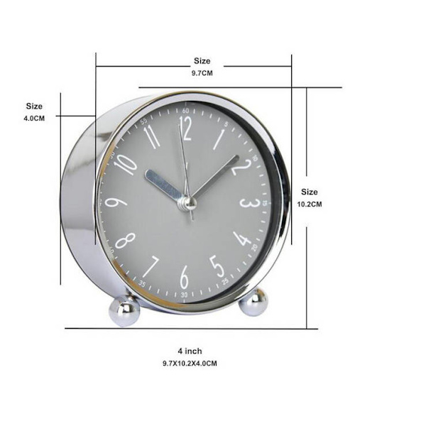 9,7*4*10,2 cm svart metall sängbord tyst väckarklocka