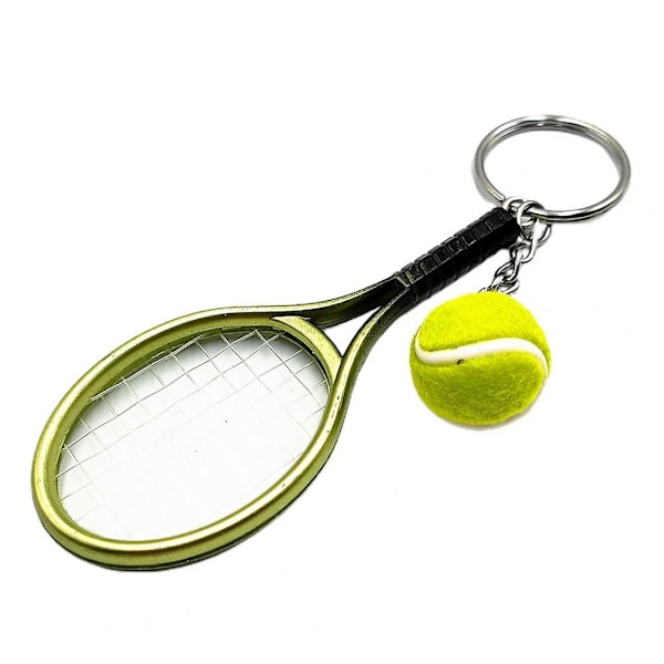 Simuleret Mini Tennis Racket Bold Nøglering Til Taske Nøglering Tilbehør Grey
