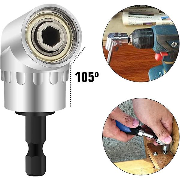 2-delad vinkelborr Vinklad adapterdrivrutin och skruvmejselborrfäste med magnetisk bitshållare Snabbväxlande sexkant 6 mm från 1/4-tums borr