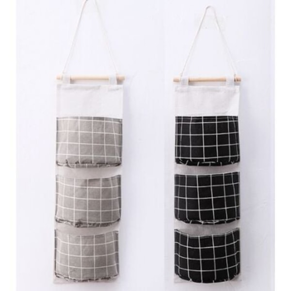 Hængende opbevaringspose med 3 lommer, stof væg hylde kurv opbevaring pung arrangør til soveværelse badeværelse køkken - Wate