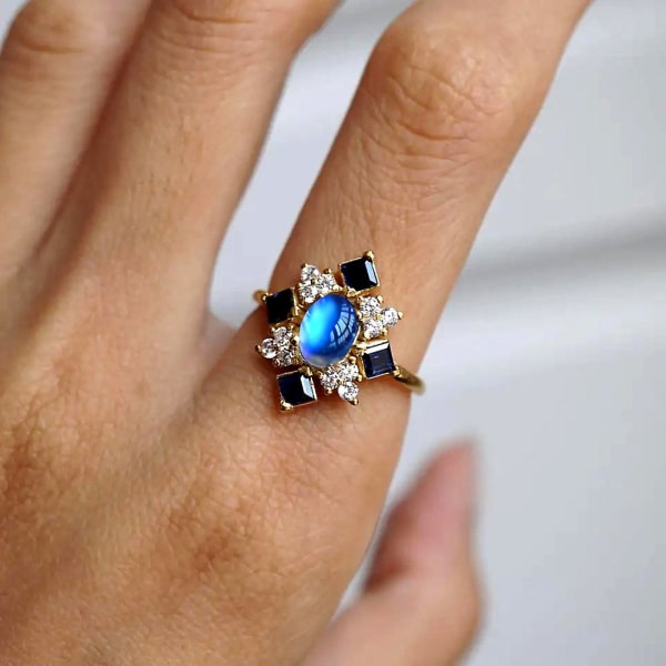 Falsk Månsstenskvadratisk Rhinestone Kvinnors Fingerring Fest Förlovnings Smycken Present US 7