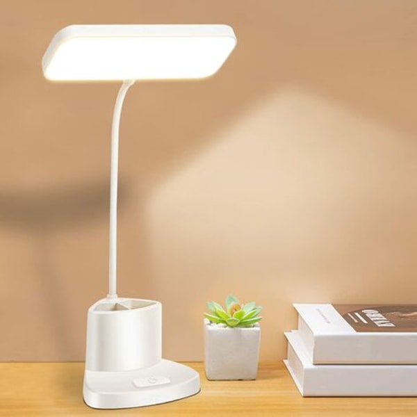 Trådløs skrivebordslampe, LED-bordslampe med 3 lysstyrkenivåer, bordlampe for barn for soveromsbok med USB-ladeport/penn H