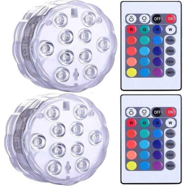 24 nycklar 2 lampor 2 RGB-fjärrkontroll Dykljus Simbassänglampor Undervattensljus 24 nycklar RGB-fjärrkontroll, f