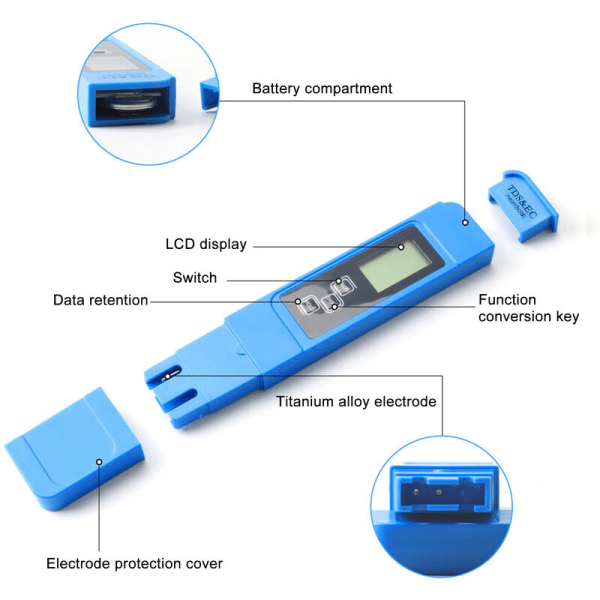 Vattenkvalitetstestpenna, levande vattenkvalitet, multifunktion, hushåll, tds-penna (blått case)