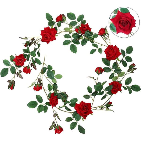 Kunstig rosenkrans 18 plastroser 230 cm blomstrer din romantiske bryllupsdekorasjon 2 stk